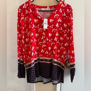 Ann Taylor LOFT Long Sleeve Floral Print Red  Blouse SMALL 🎁